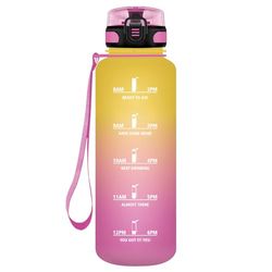 HoneyHolly Sportvattenflaska, 1 500 ml, läckagesäker plast, vattenflaska, lämplig för kolsyra, sportflaska för cykel, barn, skola, fitness, yoga, gulrosa
