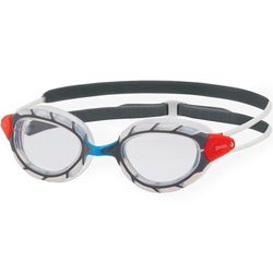 Zoggs Predator, occhialini da nuoto con protezione UV, con cinghie per occhialini da nuoto a regolazione rapida, lenti anti-appannamento, per adulti, ultra aderenti, trasparente/grigio/trasparente,