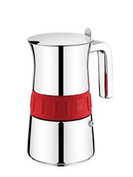 BRA Elegance | Cafetière Italienne, Acier Inoxydable, Gris et Rouge, 10 Tasses