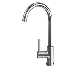 Rubinetto monocomando ad alto modello VEL per lavello design rotondo realizzato in ottone con finitura in acciaio spazzolato anti-impronte, altezza totale 36,5 cm, ricambi originali garantiti