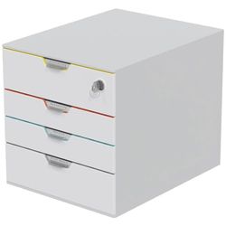 Durable 762627 Boîte à tiroirs A4 (Varicolor Mix Safe) 4 compartiments, avec serrure & étiquettes pour l'étiquetage, multicolore