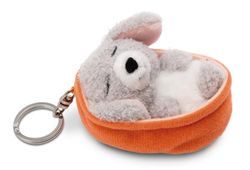 NICI Llavero Mascotas dormilonas caniche Gris 8cm en canasto melocotón-Colgante Animal de Peluche sostenible-para Colgar en la Llave, Bolso, Mochila, y Mucho más, para niños y Adultos, Color (49991)