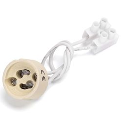 Portalámpara GU10 de cerámica blanca, ideal para iluminación en interiores y exteriores, compatible con bombillas LED y halógenas.