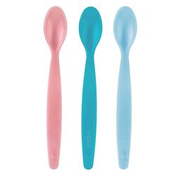 Reer Colheres macias com sensor de calor, colher de bebé, colher de alimentação para alimentação fácil e segura, 3 unidades, sem BPA, multicolorido