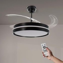 M Ledme Black Afar Led-plafondventilator, afstandsbediening, DC-motor, 6 snelheden, stil, intrekbare vleugels, zomer-/winterfunctie, timer, CCT