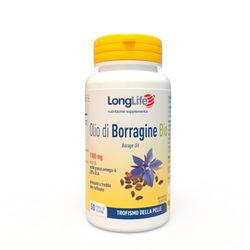 LongLife® Olio di Borragine Bio 1300mg | Integratore di borragine titolato al 20% in GLA | Omega 6 | Trofismo della pelle | Fino a 50 giorni di trattamento | Certificato BIO e Senza glutine
