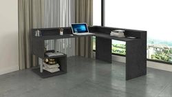 Dmora Sanson Corner Desk with Storage Shelves, Multi-Purpose Office Desk with Stand, 180 x 60 x 93 cm, Slate