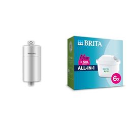 Philips Water - In-Line Shower Filter, Reduces Chlorine by up to 99%, Easy to Instal & BRITA MAXTRA PRO All-in-1 Water Filter Cartridge 6 Pack (NEW) - Original BRITA refill reducing