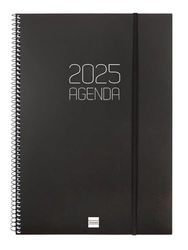 Finocam - Agenda Espiral Opaque 2025 Semana Vista Horizontal Enero 2025 - Diciembre 2025 (12 meses) Negro Catalán