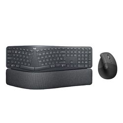 Logitech Lift Vertical Ergonomic Mouse, Wireless, Bluetooth or Logi Bolt USB receiver, Quiet, ERGO K860 Wireless Ergonomic Keyboard - Split Keyboard Layout, Wrist Rest, QWERTY UK Layout - Graphite