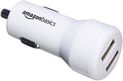 Amazon Basics Carregador de carro, de 4,8 A / 24 W, 2 portas USB, para dispositivos Apple e Android, branco