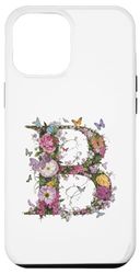 Custodia per iPhone 13 Pro Max Monogramma iniziale lettera B fiori colorati e farfalle