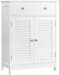 WeHome - Mobiletto bagno salvaspazio Jessica, Mobile da Terra con Ripiano Regolabile Bianco, 60x35x87 cm, Mobiletto in Legno con 2 Ante e Cassettone superiore (Bianco)