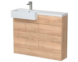 Hudson Reed CBI3050 Fusion Modern Bathroom Floor Standing Vanity Basin and WC Unit with Square Semi Recessed Basin - Left Hand, 1100mm, Bleached Oak