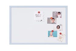 Bi-Office Lavagna Bianca Magnetica, Cancellabile A Secco, Cornice in Legno Azzurro Pastello MDF, 40x30cm