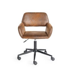 FurnitureR Chaise de Bureau, Chaise de Maquillage Pivotante avec Base en Fer, Chaise de Chambre en Suède Marron, Siège Creux Large et Respirant et Chaise D'ordinateur Réglable en Hauteur