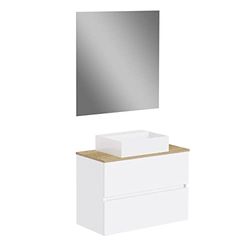 Baikal Conjunto de baño Natura. Mueble de Baño de Fondo Reducido, con Lavabo cerámico sobre Encimera. Mueble Suspendido. Mueble MONTADO. Dos Cajones con Espejo 70 cm Fondo de 39cm