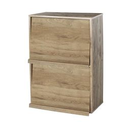 Iris Ohyama, Meuble, Bibliothèque, Étagère de Rangement, 2 Portes rabattables, Design, Solide, Moderne, Multi-Usage, Bureau, Chambre, Salon - Flap Rack CHR-2 - Marron Cendré