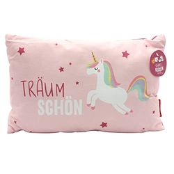 Dekohelden24 Cojín Infantil con diseño de Unicornio/Texto en alemán Träum schön - L/B/H Aprox. 40 x 13 x 23 cm, 100% algodón