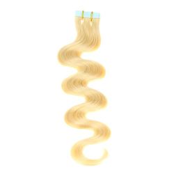 hair2heart 20 x Tape-In Extensions van echt haar, 60 cm, 2,5 g strengen, golvend - kleur 22 goudblond