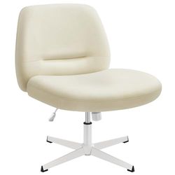 SONGMICS HOME Silla de Oficina, Estilo Contemporáneo con Base en Cruz, Asiento Ancho y Cómodo, Altura Ajustable, Silla Giratoria, Tela de Lino de Algodón, Blanco Crema OBG046W01