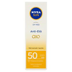 NIVEA SUN UV Ansikte Anti-Age FP 50 i 50 ml tub, Coenzym Q10 Anti-rynk Ansiktskräm, Solskyddskräm för dagligt bruk, anti-aging anti-aging action ansiktskräm