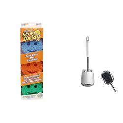 Scrub Daddy Colors, Sponge Scrubber Multipack, Dish Sponges for Washing Up & Ibergrif M34152 Silicone Toilet Brushes & Holders, Deep Cleaner, Toilet Brush with Quick Drying Holder Set