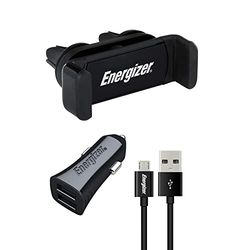 Energizer CKITB2CMC3 – bilset: Hållare 360° + laddare med mikro-USB-kabel – 2 USB – 3, 4 A – cigarettändare – snabb laddning och synkronisering – svart