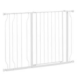 PawHut Dog Gate Wide Stair Gate w/ Door Pressure Fit Pets Barrier for Doorway, Hallway, 76H x 75-115W cm - White