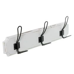 DRW Wandkapstok van hout met 3 witte en zwarte metalen haken, 48 x 7 x 13 cm