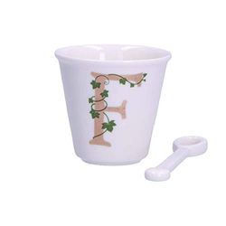 La Porcellana Bianca - Bicchierino Lettera F con Cucchiaino - Arredo Casa, Cucina - Linea Unico - Idea Regalo - Porcellana - 75 CC; Ø 6,7; h6 cm