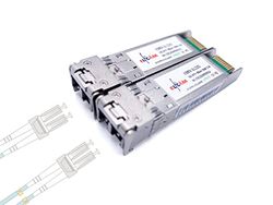 Elfcam® - Set med 2, 10 GB SFP+ fiberoptisk sändtagarmodul, LC/UPC DM (OM3/OM4), 10GBase-SR SFP+, 850nm DDM 300M, kompatibel med Freebox Ultra