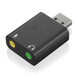 Conversor USB-A a audio 48KHz, con conector USB-A y 2xJACK 3.5mm, color negro, ideal para conectar dispositivos de audio.