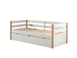 Vipack Lit Banquette 90x200 sommier et tiroir de lit Inclus Margrit - Blanc et Bois