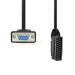Nedis SCART-kabel – SCART-kontakt – VGA-uttag – nickelpläterad – 480p – 2,00 m – rund – PVC – svart – etikett