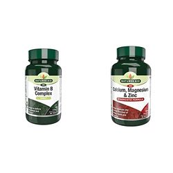 Natures Aid Vitamin B Complex, Suitable for Vegans, 90 Tablets & Natures Aid Calcium, Magnesium and Zinc, Maintain Normal Bones, Teeth and Muscle Function, Vegan, 90 Tablets