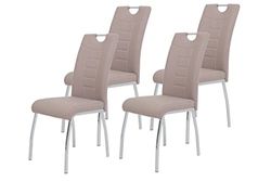 Hela Tische, Conjunto de 4 cadeiras para sala de jantar com revestimento de pele sintética capuz, estrutura com tubo redondo cromado, 100 x 43 x 64 cm