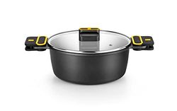 BRA Daily Pro | Faitout Haut en Aluminium Coulé, Revêtement Antiadhésif sans Pfoa, Tous Feux Dont Induction, 20 cm, Noir/Jaune