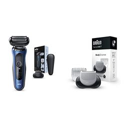 Braun Series 6 Electric Shaver, 60-B1200s, Blue Razor & EasyClick Body Groomer Attachment For New Generation Series 5, 6 and 7 Electric Shaver With Three Different Trimming Lengths, Grey