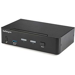 Startech.Com Switch Conmutador Kvm De 2 Puertos Displayport - 4K A 60Hz - Para Una Pantalla - Switch Kvm De 2 Puertos Dp 1.2 Uhd Con Hub Ladrón Usb 3.0 Y Audio - Dell Hp Apple - Taa (Sv231Dpu34K)