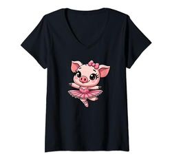 Mujer Bailarina con forma de mini cerdo, divertido ballet para mascotas Camiseta Cuello V