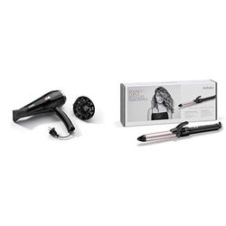 BaByliss Boucleur Curling Tong 25mm pour des Boucles Rapides et Rebondies C325E & Sèche-cheveux Cordkeeper 2000 avec Technologie Ionique et Cordon Rétractable D373E