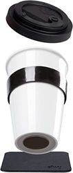 silwy® porcellana TO-GO-CUP incl. fascia di protezione dal calore e sottobicchiere in nano-gel metallico NERO