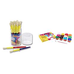 Jovi 806 - Bote de 20 Pinceles, 108x108x90 & 152818 - Caja de 12 Botes de tempera Escolar de 35 ml, Gel licuado en Colores Vivos, 1 Unidad, Multicolor