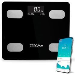 ZEEGMA Gewit Intelligente digitale analyse weegschaal met Bluetooth en App IOS en Android, 17 meetparameters, vet-, spier- en botmassa, BMI BMR, Gewichtscontrole, 8 persoonlijke profielen, LCD (BLACK)