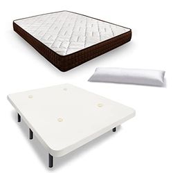 HOGAR24 ES Cama Completa, Colchón Viscosoft Dream Flex 18 + Base Tapizada Color Blanco con Tejido Transpirable y 6 Patas 32 cm + Almohada Fibra, Medida: 105x190 cm