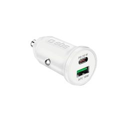SBS Caricabatterie Auto Mini, Power Delivery 20W, Ricarica Rapida, Adaptive Fast Charge (AFC), Led di Stato, USB-C, USB-A, Presa 12V, per Iphone, Ipad, AirPods, Samsung, Smartphone, Tablet, Bianco