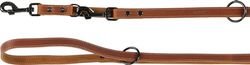 Flamingo Montana trainingslijn van cognac leer voor honden, 200 cm x 20 mm, 3 standen verstelbaar, met klinknagels en karabijnhaak, heeft een glanzende afwerking in zwart
