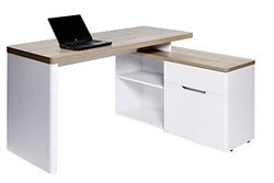 Marca Amazon - Movian Olton - Mesa de canto com 1 gaveta e 2 portas, 140 x 117 x 77 cm, carvalho de Rivieira e branco fosco
