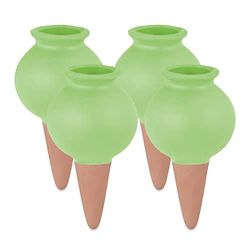 Relaxdays Set 4 Sfere da Irrigazione, Coni in Argilla, 100 ml, Irrigatore Annaffia Piante, in Ceramica, Verde Terracotta, 12 x 6 cm